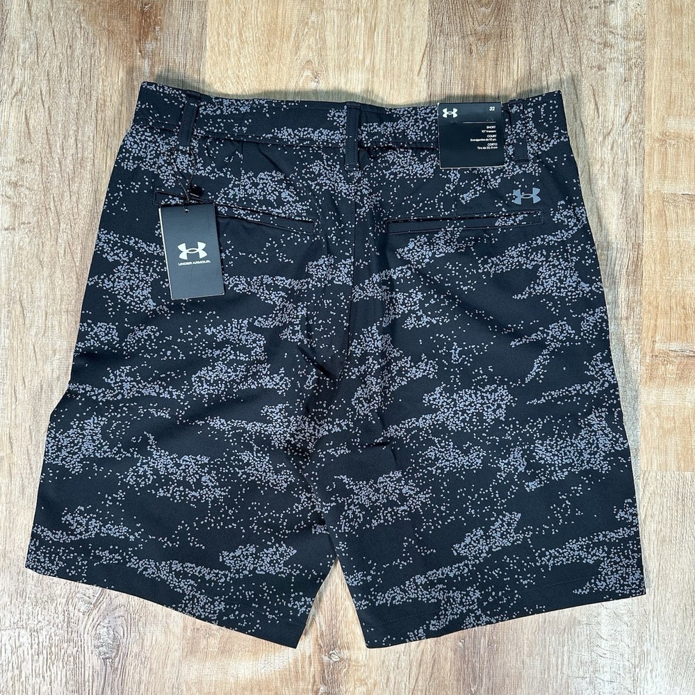 NEW Under Armour Mens Size 32 UA Golf Black Gray Printed Stretch Shorts $70